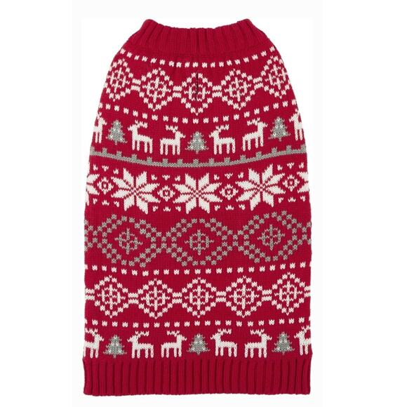 Frisco Reindeer by Chewy NEW Medium Fair Isle Dog Christmas Sweater Red White - Picture 4 of 7
